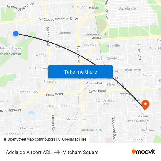 Adelaide Airport ADL to Mitcham Square map