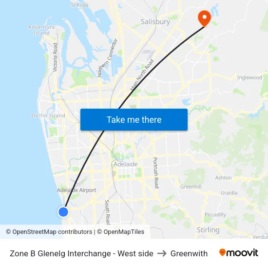 Zone B Glenelg Interchange - West side to Greenwith map