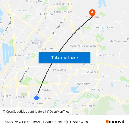 Stop 25A East Pkwy - South side to Greenwith map
