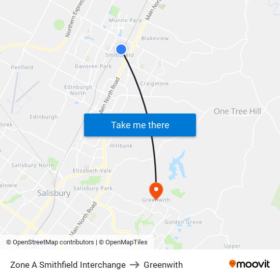 Zone A Smithfield Interchange to Greenwith map