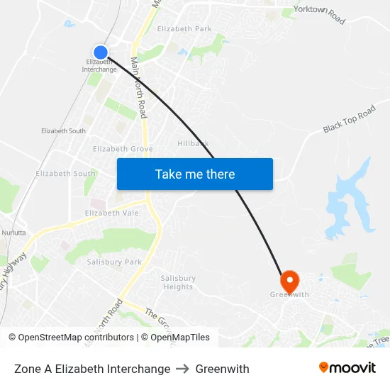 Zone A Elizabeth Interchange to Greenwith map