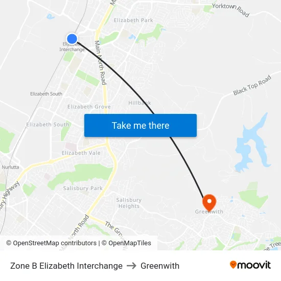 Zone B Elizabeth Interchange to Greenwith map