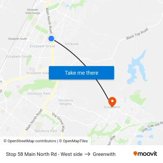 Stop 58 Main North Rd - West side to Greenwith map
