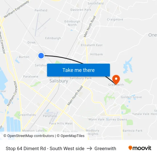 Stop 64 Diment Rd - South West side to Greenwith map