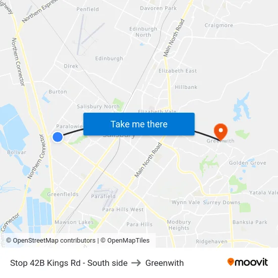 Stop 42B Kings Rd - South side to Greenwith map