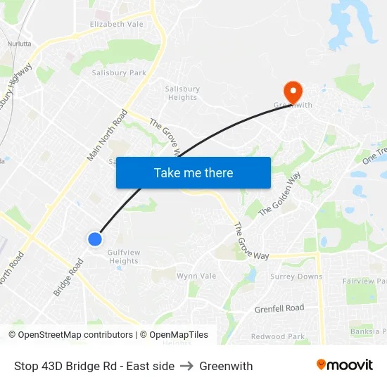 Stop 43D Bridge Rd - East side to Greenwith map