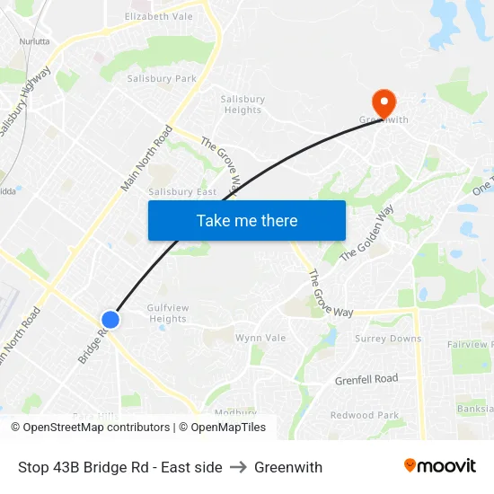 Stop 43B Bridge Rd - East side to Greenwith map