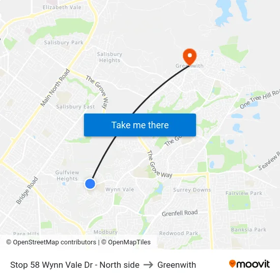 Stop 58 Wynn Vale Dr - North side to Greenwith map