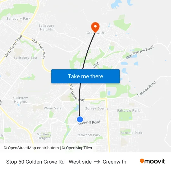 Stop 50 Golden Grove Rd - West side to Greenwith map