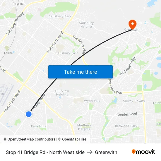 Stop 41 Bridge Rd - North West side to Greenwith map