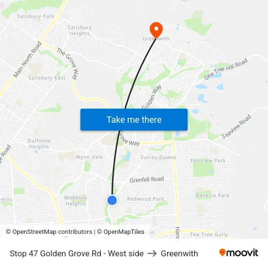 Stop 47 Golden Grove Rd - West side to Greenwith map