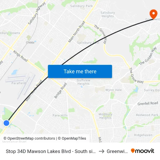 Stop 34D Mawson Lakes Blvd - South side to Greenwith map
