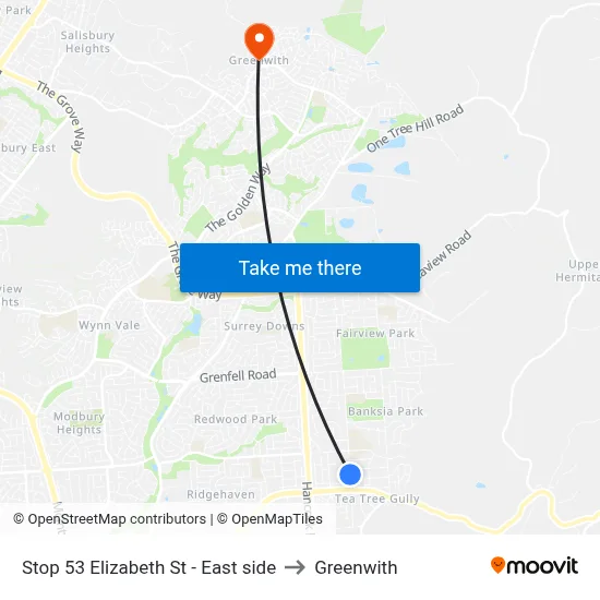 Stop 53 Elizabeth St - East side to Greenwith map