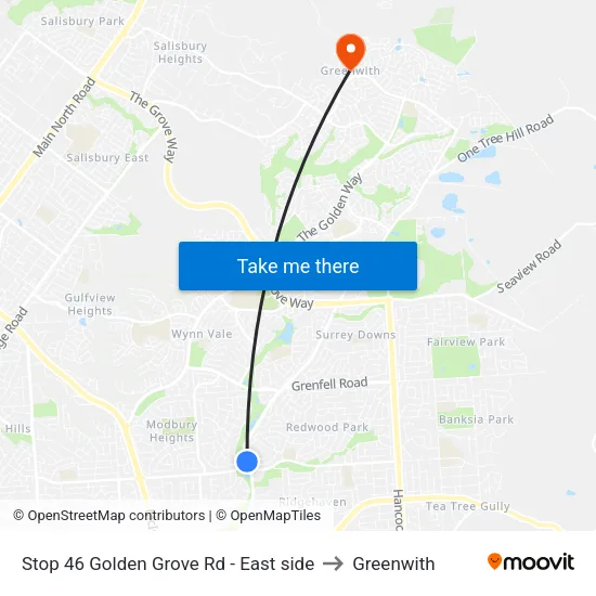 Stop 46 Golden Grove Rd - East side to Greenwith map