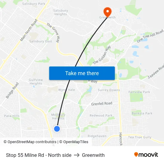 Stop 55 Milne Rd - North side to Greenwith map