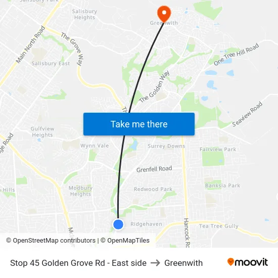 Stop 45 Golden Grove Rd - East side to Greenwith map