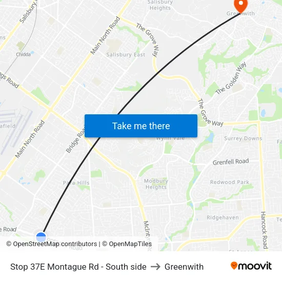 Stop 37E Montague Rd - South side to Greenwith map