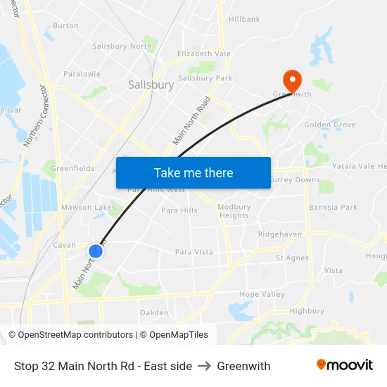 Stop 32 Main North Rd - East side to Greenwith map