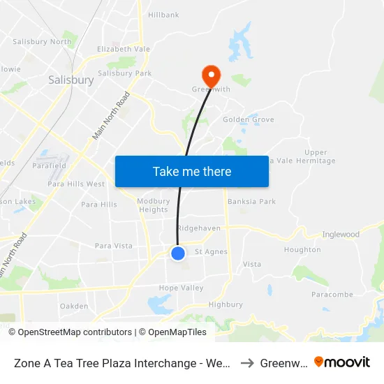 Zone A Tea Tree Plaza Interchange - West side to Greenwith map