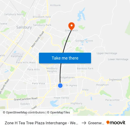 Zone H Tea Tree Plaza Interchange - West side to Greenwith map