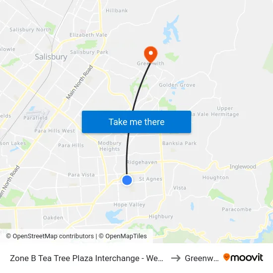 Zone B Tea Tree Plaza Interchange - West side to Greenwith map