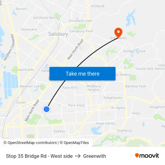 Stop 35 Bridge Rd - West side to Greenwith map