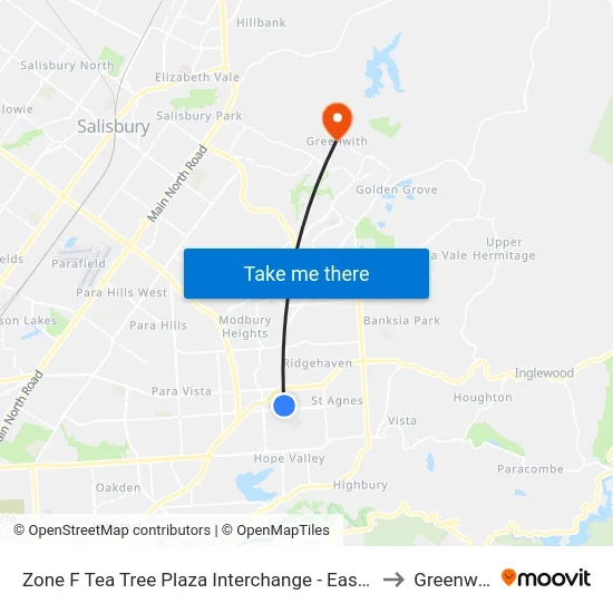 Zone F Tea Tree Plaza Interchange - East side to Greenwith map
