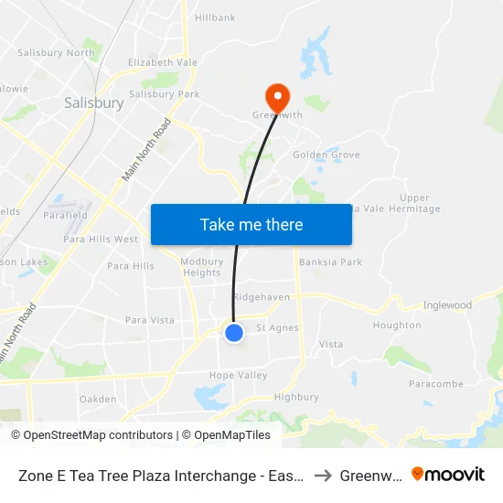 Zone E Tea Tree Plaza Interchange - East side to Greenwith map