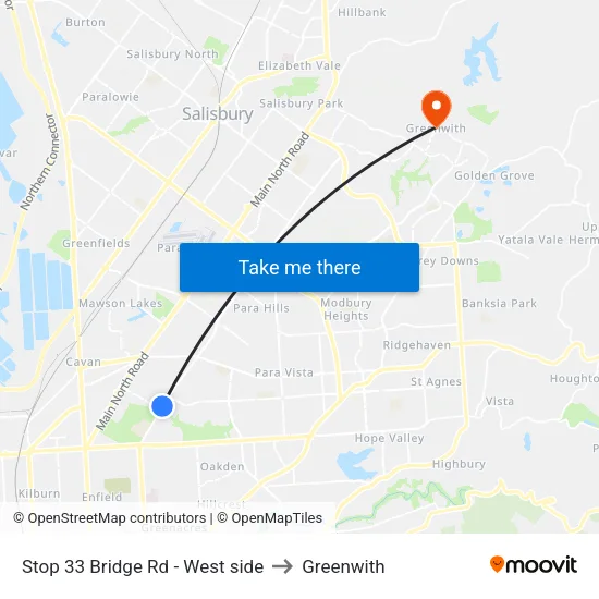 Stop 33 Bridge Rd - West side to Greenwith map