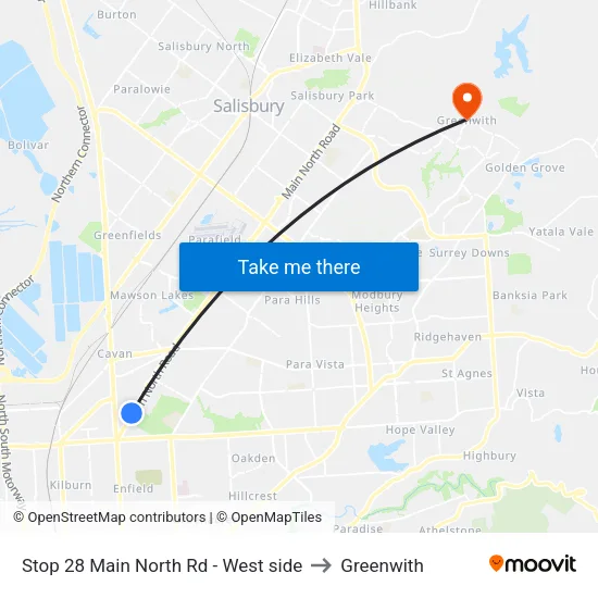 Stop 28 Main North Rd - West side to Greenwith map