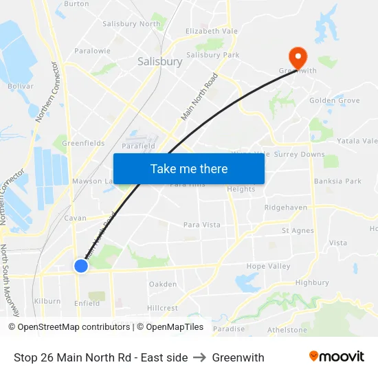 Stop 26 Main North Rd - East side to Greenwith map