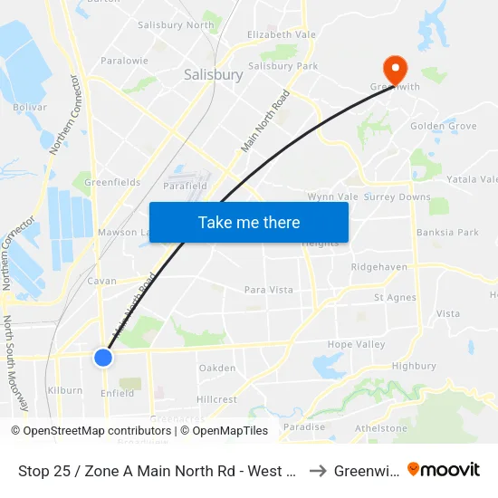 Stop 25 / Zone A Main North Rd - West side to Greenwith map