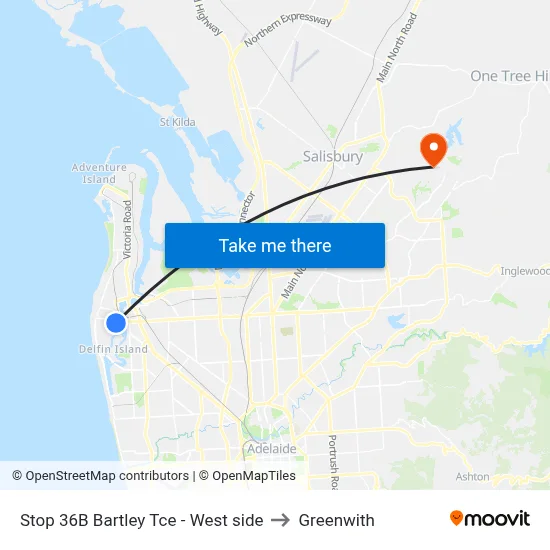 Stop 36B Bartley Tce - West side to Greenwith map