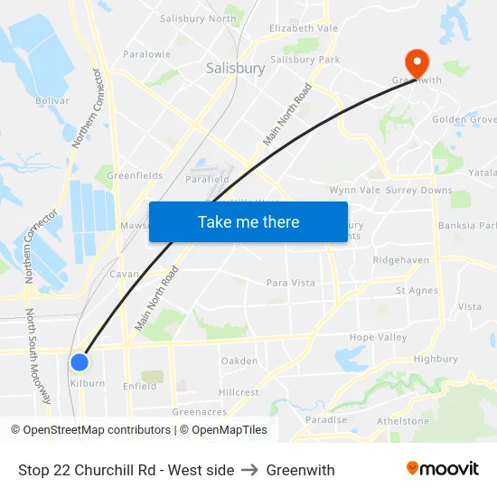 Stop 22 Churchill Rd - West side to Greenwith map