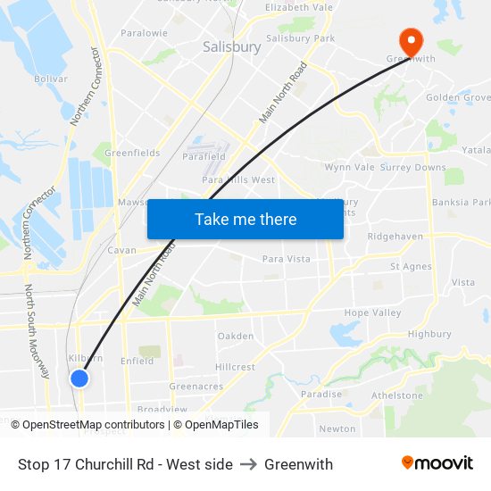 Stop 17 Churchill Rd - West side to Greenwith map