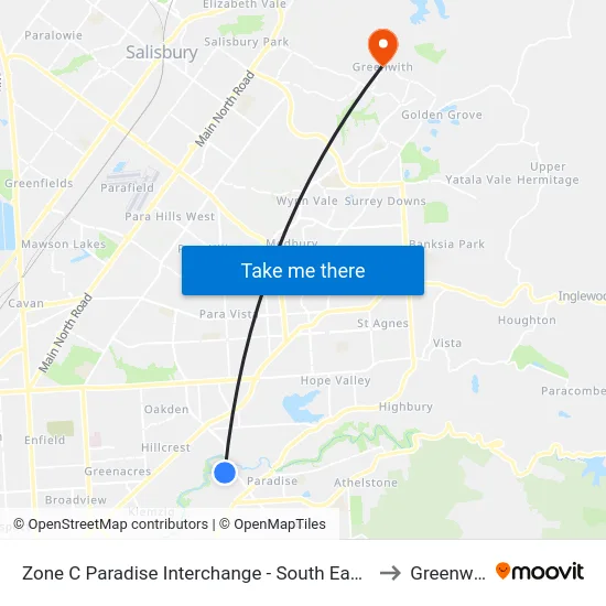 Zone C Paradise Interchange - South East side to Greenwith map