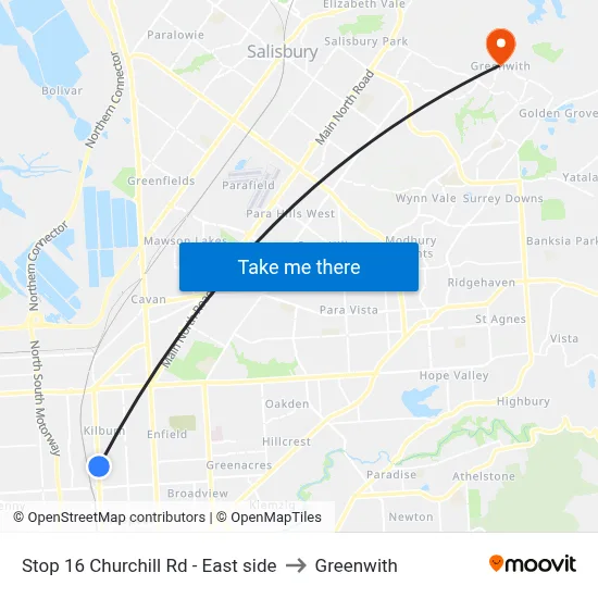 Stop 16 Churchill Rd - East side to Greenwith map