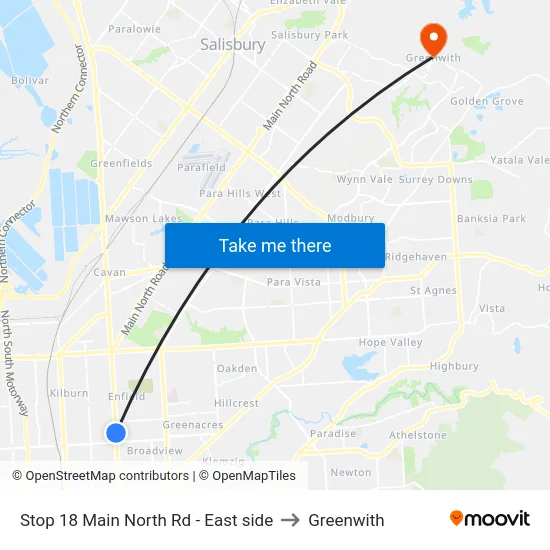 Stop 18 Main North Rd - East side to Greenwith map