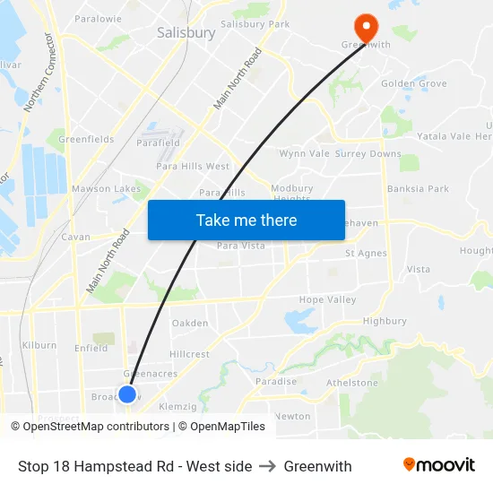 Stop 18 Hampstead Rd - West side to Greenwith map