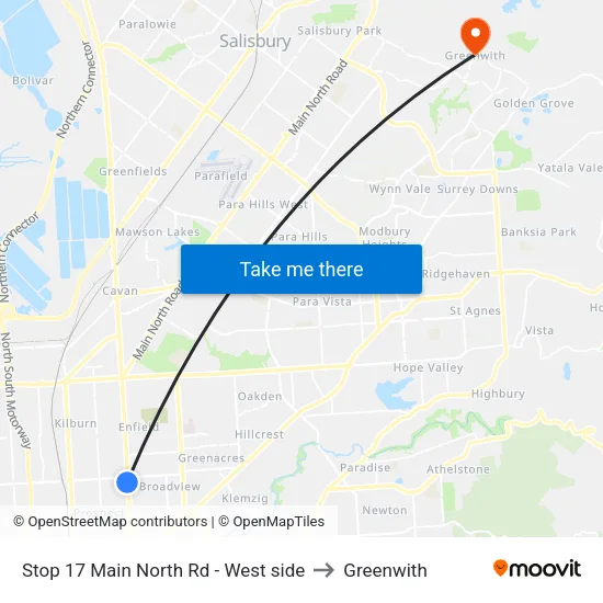 Stop 17 Main North Rd - West side to Greenwith map