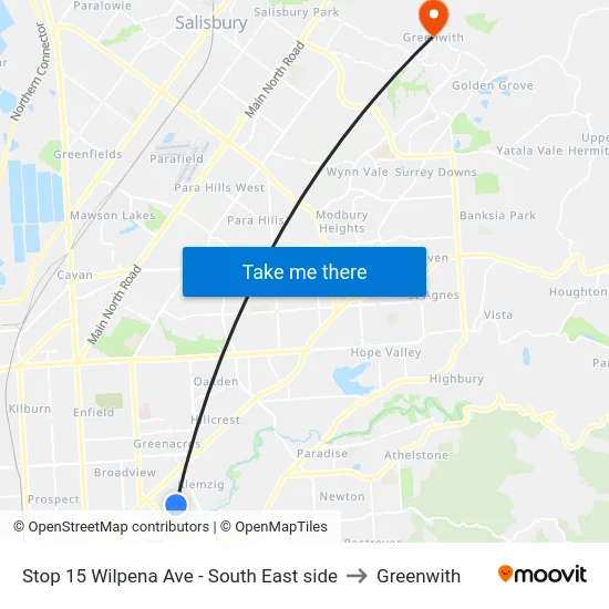 Stop 15 Wilpena Ave - South East side to Greenwith map