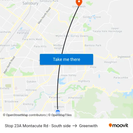 Stop 23A Montacute Rd - South side to Greenwith map