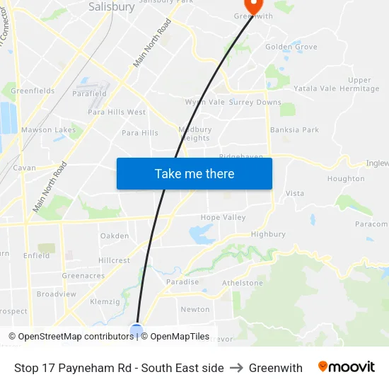 Stop 17 Payneham Rd - South East side to Greenwith map
