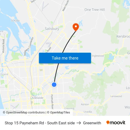 Stop 15 Payneham Rd - South East side to Greenwith map