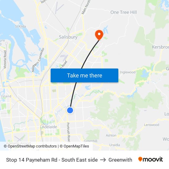 Stop 14 Payneham Rd - South East side to Greenwith map