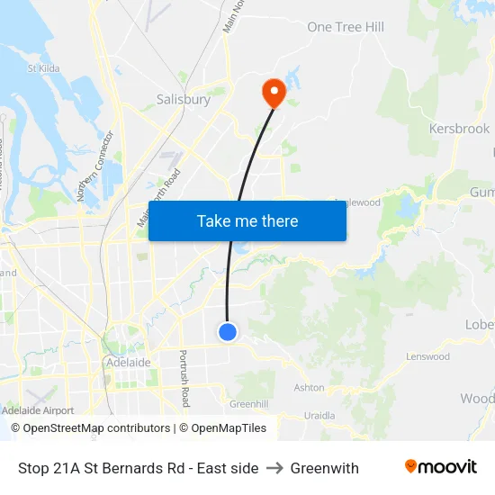 Stop 21A St Bernards Rd - East side to Greenwith map