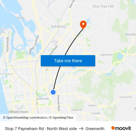 Stop 7 Payneham Rd - North West side to Greenwith map