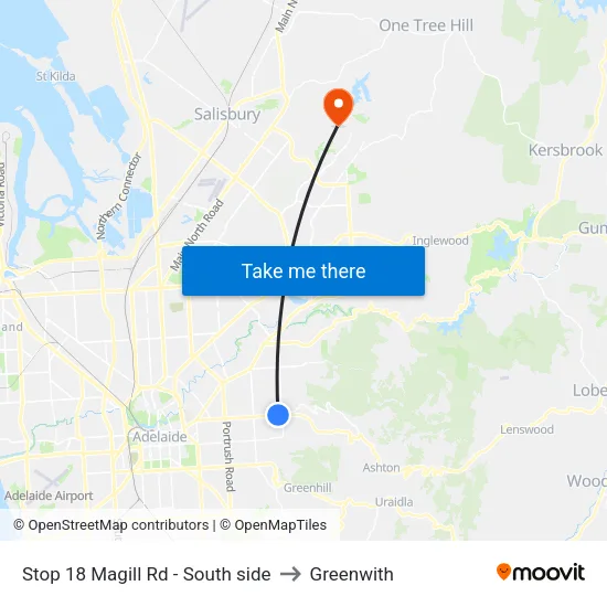 Stop 18 Magill Rd - South side to Greenwith map