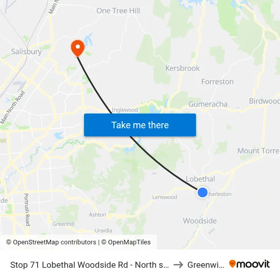 Stop 71 Lobethal Woodside Rd - North side to Greenwith map