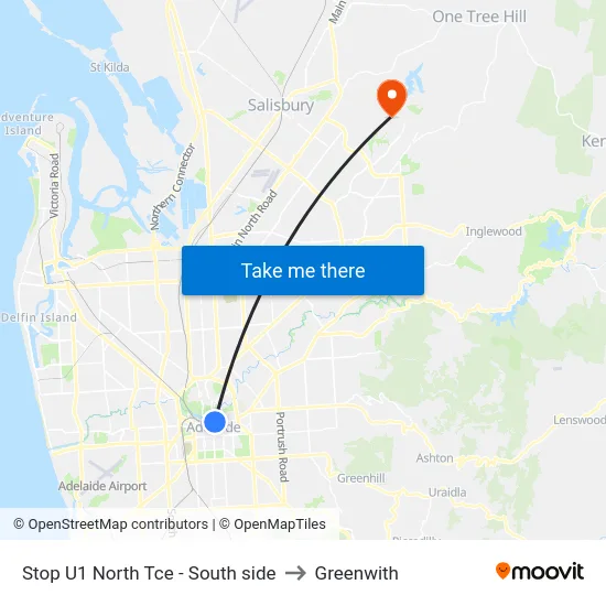 Stop U1 North Tce - South side to Greenwith map
